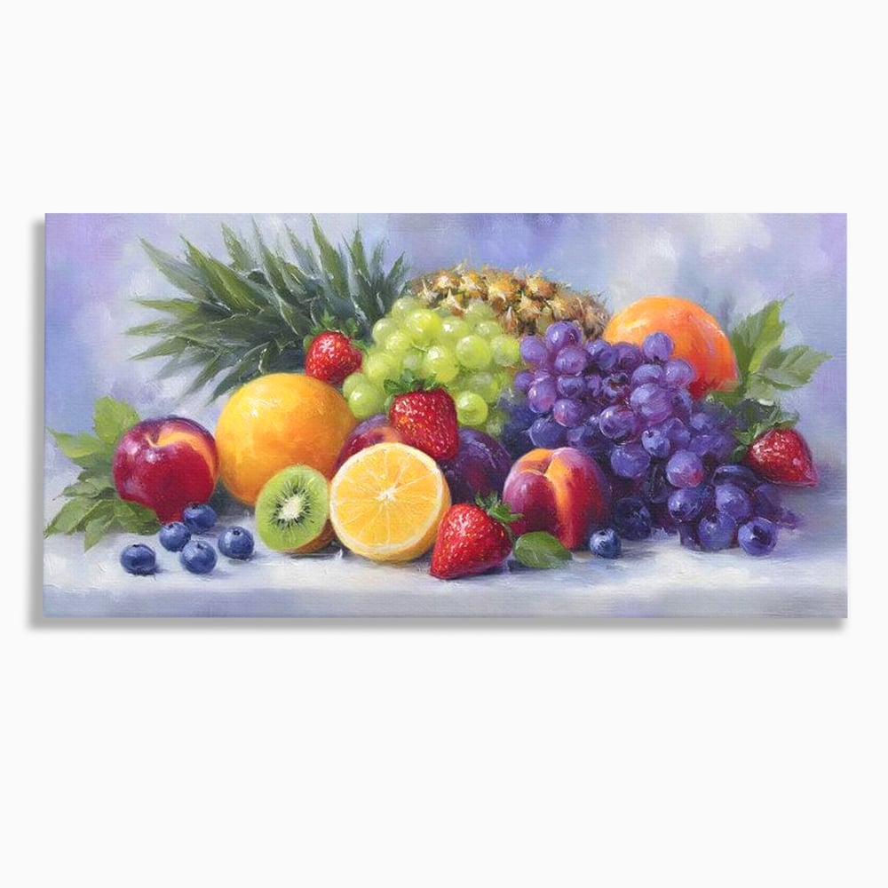 Tablou canvas cu pictura cu cos de fructe, fara rama, pe sasiu de lemn